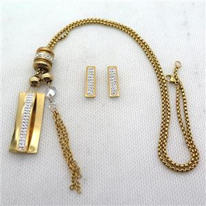stainless steel necklace and earring, gold plated, approx 2.5mm, 16-40mm, 70mm, 6-30mm [SSNK135]