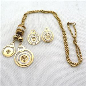 stainless steel necklace and earring, gold plated, approx 2.5mm, 18mm, 26mm, 18mm dia [SSNK136]