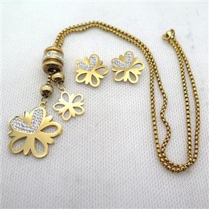stainless steel necklace and earring, gold plated, approx 2.5mm, 18mm, 30mm, 20mm dia [SSNK138]
