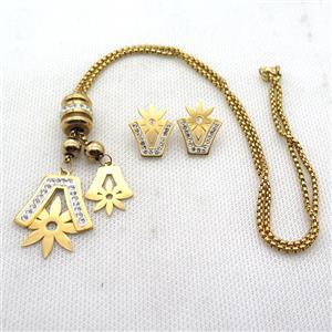 stainless steel necklace and earring, gold plated, approx 2.5mm, 16-20mm, 18-34mm, 18-20mm [SSNK140]