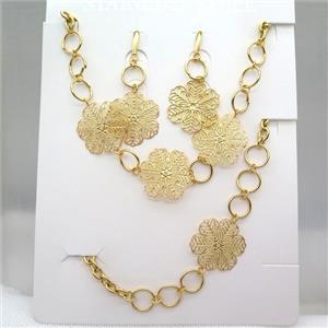 stainless steel necklace and earring, gold plated, approx 30mm, 12mm dia [SSNK144]