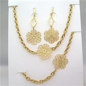 stainless steel necklace, bracelet and earring, gold plated, approx 30mm dia [SSNK145]