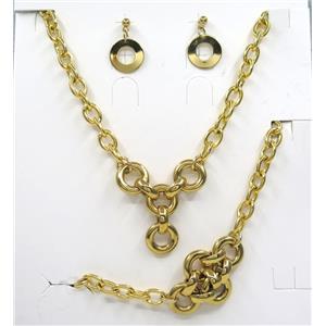 stainless steel necklace and earrings, bracelet, gold plated, approx 8-40mm, 42cm length, 20cm length [SSNK52]