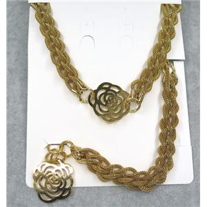 stainless steel necklace and bracelet, gold plated, approx 3-35mm, 42cm length, 20cm length [SSNK54]