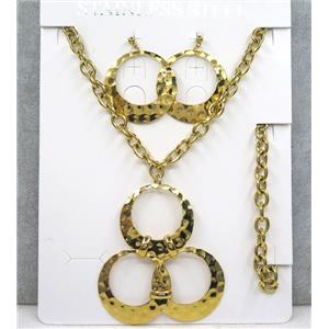 stainless steel necklace and earring, bracelet, gold plated, approx 8-40mm, 42cm length, 20cm length [SSNK56]