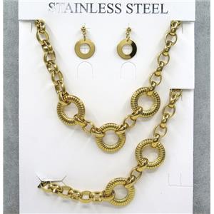 stainless steel necklace and earrings, bracelet, gold plated, approx 10-25mm, 42cm length, 20cm length [SSNK57]