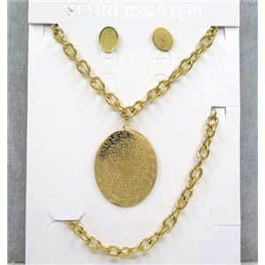 stainless steel necklace and earring, bracelet, gold plated, approx 8-50mm, 42cm length, 20cm length [SSNK59]