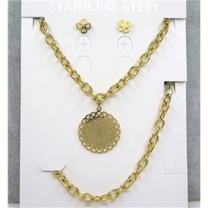 stainless steel necklace and earring, bracelet, gold plated, approx 8-35mm, 42cm length, 20cm length [SSNK60]