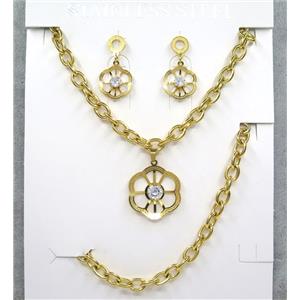 stainless steel necklace and earrings, bracelet, gold plated, approx 8-30mm, 42cm length, 20cm length [SSNK61]