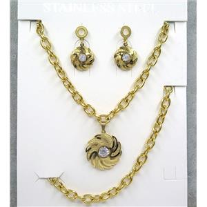 stainless steel necklace and earrings, bracelet, gold plated, approx 8-30mm, 42cm length, 20cm length [SSNK62]