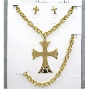 stainless steel necklace and earrings, bracelet, gold plated, approx 8-60mm, 42cm length, 20cm length [SSNK63]