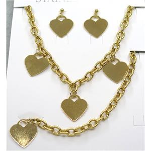 stainless steel necklace and earring studs, gold plated, approx 8x11mm, 25mm, 42cm length, 20cm length [SSNK66]