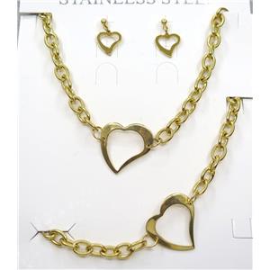 stainless steel necklace and earring studs, gold plated, approx 8x11mm, 15-28mm, 42cm length, 20cm length [SSNK69]