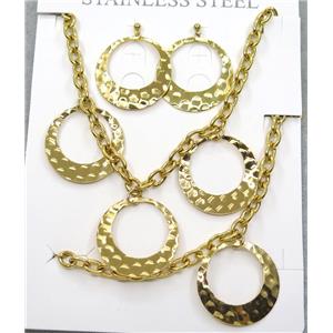 stainless steel necklace and earring studs, gold plated, approx 8x11mm, 40mm, 42cm length, 20cm length [SSNK70]