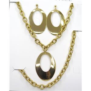 stainless steel necklace and earring studs, gold plated, approx 8x11mm, 35-50mm, 42cm length, 20cm length [SSNK71]