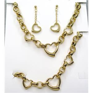 stainless steel necklace and earring studs, gold plated, approx 10x13mm, 15-24mm, 42cm length, 20cm length [SSNK73]