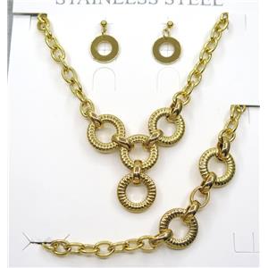 stainless steel necklace and earring studs, gold plated, approx 8x11mm, 16-20mm, 42cm length, 20cm length [SSNK74]