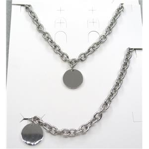 stainless steel necklace and earring studs, approx 8x10mm. 20mm, 42cm length, 20cm length [SSNK75]