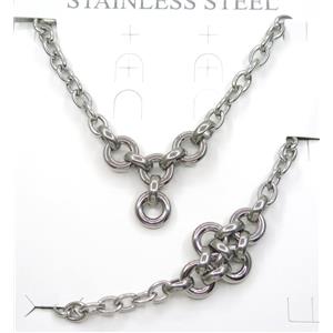 stainless steel necklace and earring studs, approx 8x11mm, 15mm, 42cm length, 20cm length [SSNK76]