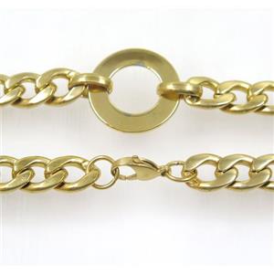stainless steel necklace, gold plated, approx 13x18mm, 30mm, 58cm length [SSNK81]