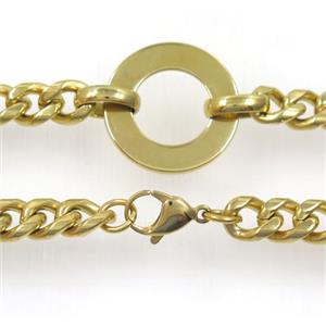 stainless steel necklace, gold plated, approx 10.5x13.5mm, 30mm, 58cm length [SSNK82]