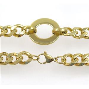 stainless steel necklace, gold plated, approx 13x16mm, 30mm, 58cm length [SSNK83]