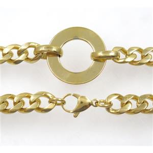 stainless steel necklace, gold plated, approx 11x14mm, 30mm, 58cm length [SSNK84]