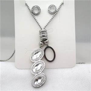stainless steel necklace and earring, platinum plated, approx 2.5mm dia, 22-55mm, 14mm dia [SSNK93]