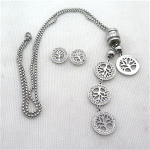 stainless steel necklace and earring, platinum plated, approx 2.5mm dia, 20mm, 20mm dia [SSNK94]