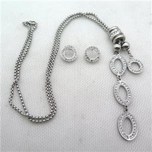 stainless steel necklace and earring, platinum plated, approx 2.5mm, 15-20mm, 14mm dia [SSNK95]
