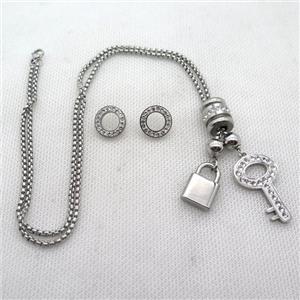 stainless steel necklace and earring, platinum plated, approx 2.5mm, 20-30mm, 12-20mm, 14mm dia [SSNK96]