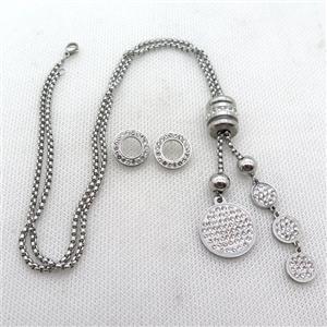 stainless steel necklace and earring, platinum plated, approx 2.5mm, 10mm, 20mm, 14mm dia [SSNK97]