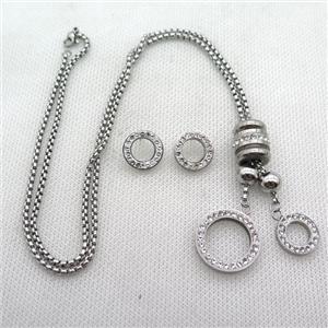 stainless steel necklace and earring, platinum plated, approx 2.5mm, 14mm, 20mm, 14mm dia [SSNK98]