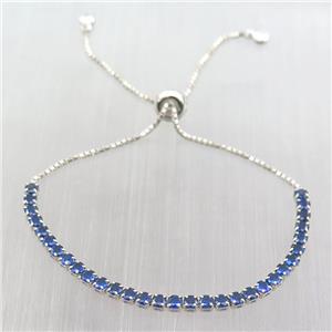 Sterling Silver bracelet pave blue zircon, platinum plated, approx 3mm, 26cm length [STS0014]