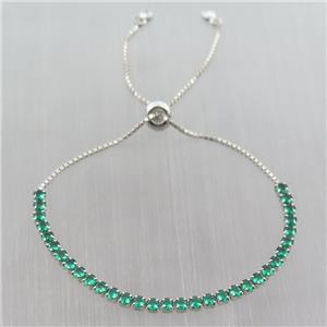 Sterling Silver Bracelet pave green zircon, platinum plated, approx 3mm, 26cm length [STS0016]