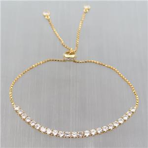 Sterling Silver Bracelet pave zircon, Adjustable, gold plated, approx 3mm, 26cm length [STS0018]