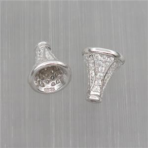 Sterling Silver tassel bail pave zircon, platinum plated, approx 7.5-9mm [STS0024]