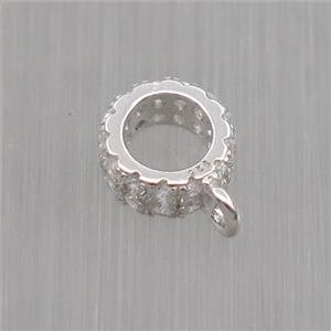 Sterling Silver hanger pave zircon, platinum plated, approx 6mm dia [STS0030]