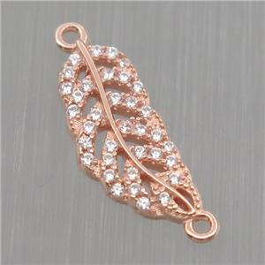 Sterling Silver Leaf connector paved zircon, rose gold, approx 6-15mm [STS0043]