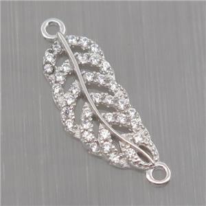 Sterling Silver Leaf connector paved zircon, platinum plated, approx 6-15mm [STS0044]