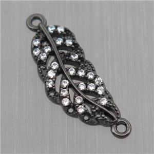 Sterling Silver Leaf connector paved zircon, black plated, approx 6-15mm [STS0045]