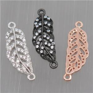 Sterling Silver Leaf connector paved zircon, mixed color, approx 6-15mm [STS0046]