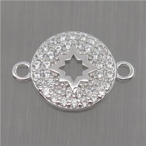 Sterling Silver circle connector paved zircon, platinum plated, approx 9mm dia [STS0048]