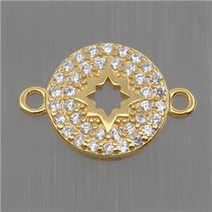 Sterling Silver circle connector paved zircon, gold plated, approx 9mm dia [STS0049]