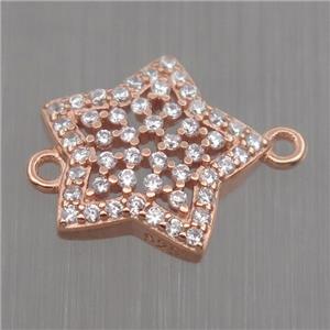Sterling Silver star connector paved zircon, rose gold, approx 12mm dia [STS0053]