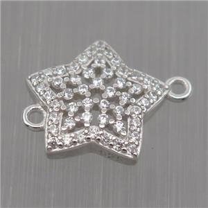 Sterling Silver star connector paved zircon, platinum plated, approx 12mm dia [STS0054]