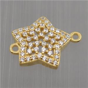 Sterling Silver star connector paved zircon, gold plated, approx 12mm dia [STS0055]