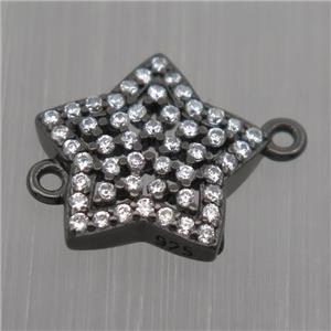 Sterling Silver star connector paved zircon, black plated, approx 12mm dia [STS0056]