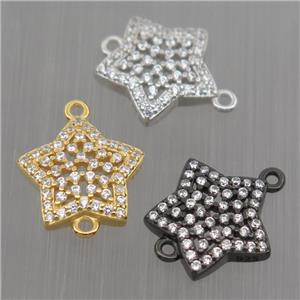 Sterling Silver star connector paved zircon, mixed color, approx 12mm dia [STS0057]