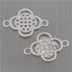 Sterling Silver clover connector paved zircon, platinum plated, approx 10mm [STS0059]